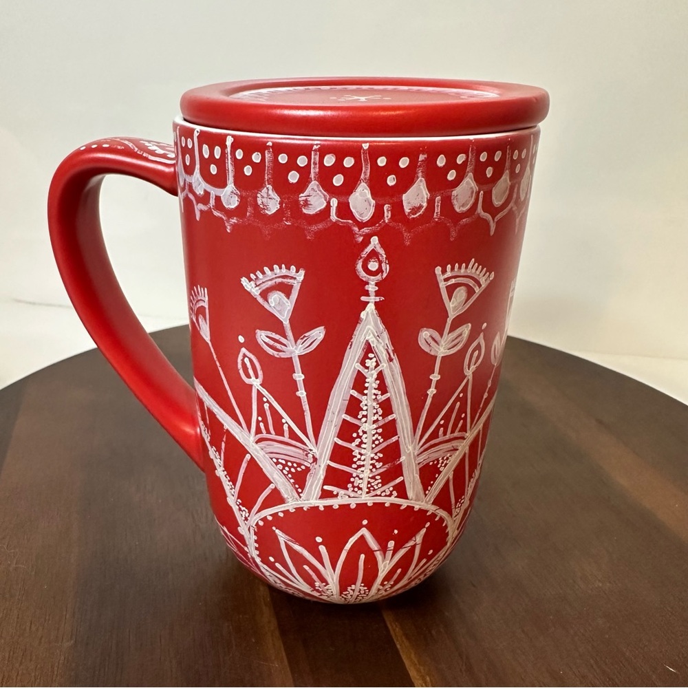 DAVIDsTEA “Maroon Red Flowers” Nordic Mug with Lid | Retired